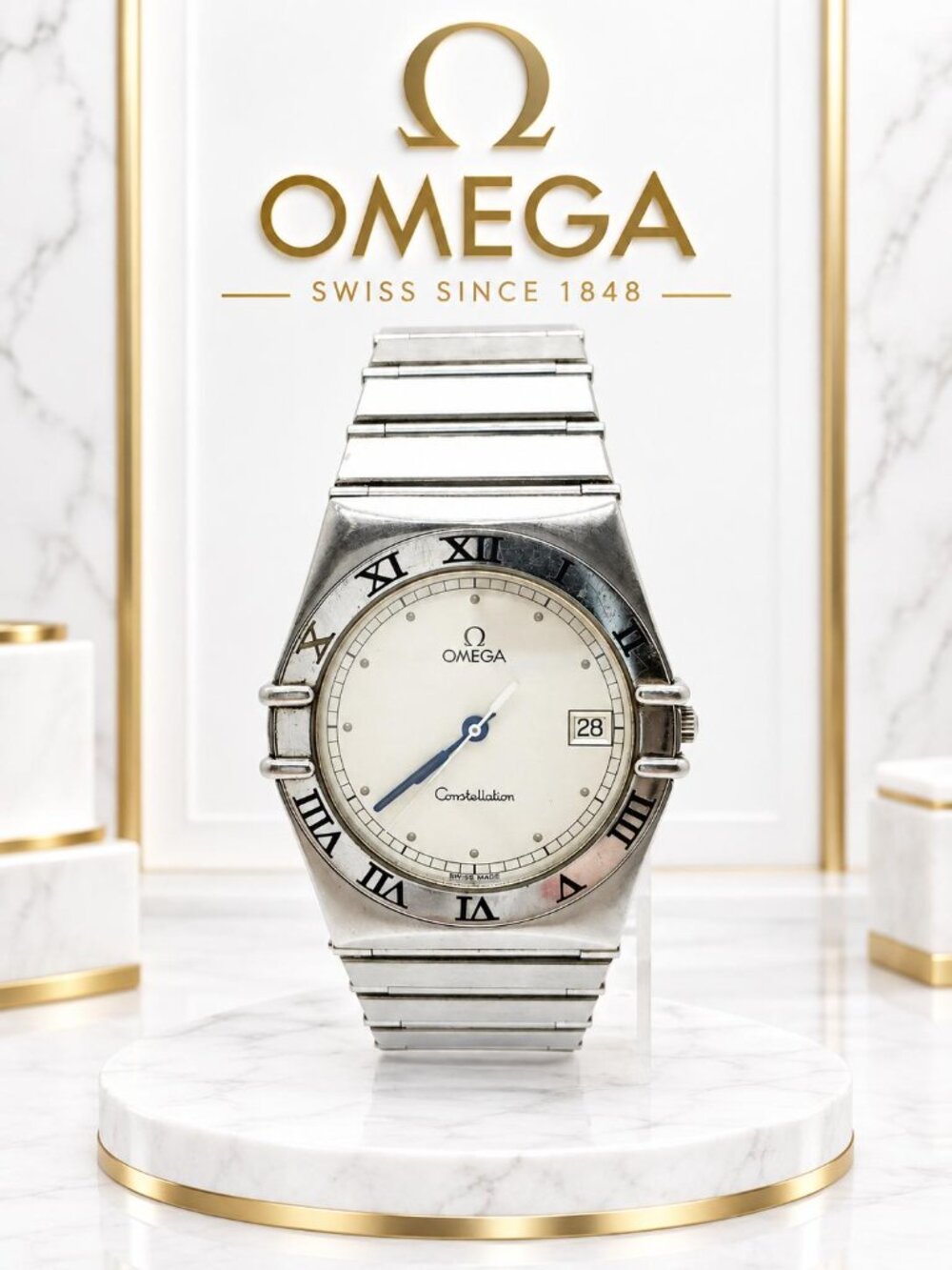 Authentic Vintage Omega Constellation Steel Roman Bezel Date Watch